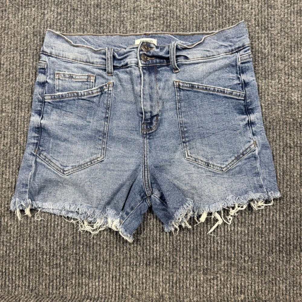 Kensie Jeans High Rise Shorts Blue Denim Frayed Hem Size 10/30 Vintage Luxe